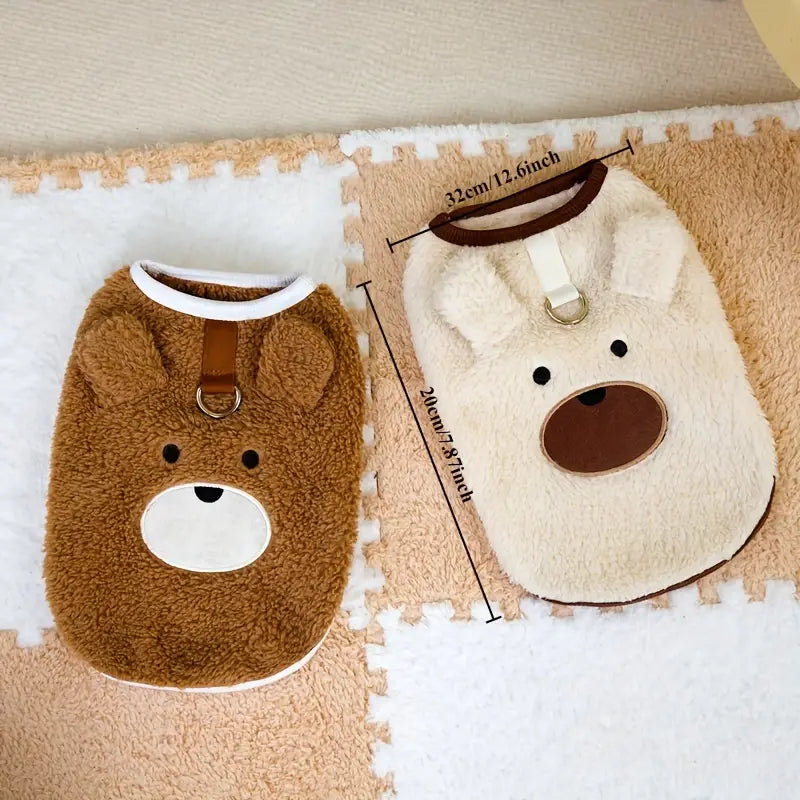 Kuschelige Hundepullover in Bärenform, braun und beige, ideal für kleine Hunde. Weiches Fleece, modisches Design, perfekte Winterbekleidung.