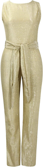 Goldener Pailletten-Jumpsuit für Damen, ärmellos, elegantes Design, ideal für Partys und besondere Anlässe, modisch und glamourös.