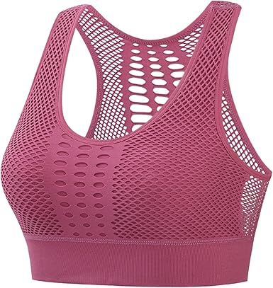 Damen Sport-BH aus atmungsaktivem Netzstoff in Rosa, ideal für Fitness und Yoga. Bequeme Passform, feuchtigkeitsableitend, stylisches Design.