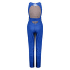 Blauer Jumpsuit mit offenem Rücken, elegantes Design, Damenmode, trendige Einteiler, ideal für Partys und besondere Anlässe.