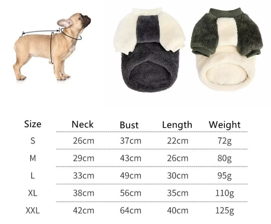 Hundemantel aus weichem Fleece, ideal für kalte Tage. Verfügbar in Größen S bis XXL. Perfekt für kleine bis mittelgroße Hunde.