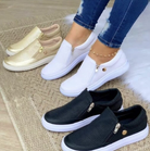 Damen-Sneaker in Weiß, Schwarz und Gold, atmungsaktiv, rutschfest, ideal für Frühling und Sommer. Bequeme Slip-On-Schuhe für Freizeit und Alltag.