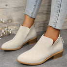 Damen-Winterstiefeletten, wasserdicht, aus Leder, in Beige. Modische, bequeme Ankle Boots für Herbst und Winter. Große Größen verfügbar.