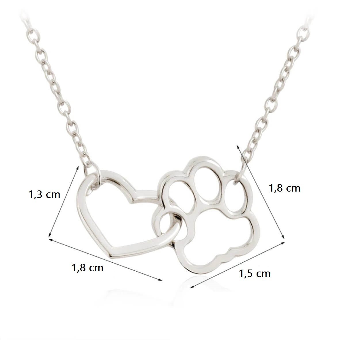 Silberne Halskette mit Herz- und Pfotenanhänger, ideal für Tierliebhaber. Schmuck, Geschenk, Accessoire, modisch, hochwertig, einzigartig.