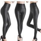 Damen-Leggings aus schwarzem Kunstleder, hoch tailliert, figurbetont, ideal für Mode, Komfort und Stil. Perfekt für trendige Outfits.