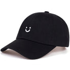 Schwarze Baseballkappe aus Baumwolle mit verstellbarem Verschluss, Smiley-Design, ideal für Frühling und Herbst, Unisex, perfekt für Sport und Freizeit.