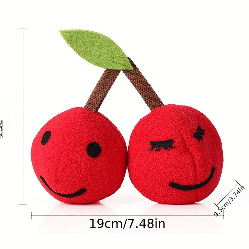 Rotes Plüschspielzeug in Kirschenform mit lachenden Gesichtern, ideal für Kinder. Weiches Material, 19 cm groß, perfektes Geschenk.